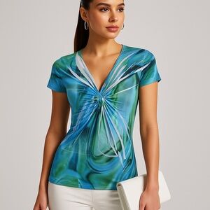 Tie Dye Blue and Green fitted Top